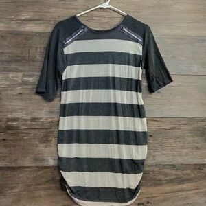 Pinc Charcoal and Beige Striped Maternity Blouse